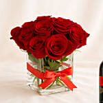 15 Red Roses Vase with Wine for Valentine's
