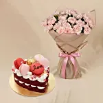 24 Carnations love Bouquet with Cake for Vday