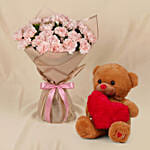 24 Carnations love Bouquet with Teddy Bear