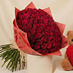 75 Dark Pink Roses n Teddy