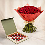 75 Dark Pink Roses Valentine's Day Bouquet with Chocolates