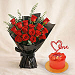 Beautiful Bouquet Of 24 Red Roses with Cake For Valentine's Day
