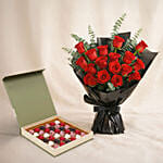 Beautiful Bouquet Of 24 Red Roses with Chocolates For Valentine's Day