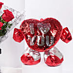Bouquet of 6 Red Roses With Hugging Heart for Vday