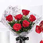 Bouquet of 6 Red Roses With Hugging Heart for Vday