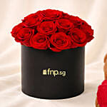 Box of Red Roses with Teddy Bear