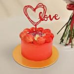Carnation n Red Roses Bouquet with Cake