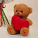 Carnation n Red Roses Bouquet with Teddy