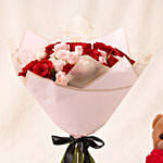 Elegant Duo of Roses Valentine's Bouquet with Teddy Bear