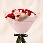 Elegant Duo of Roses Valentine's Day Bouquet with Wine