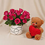 Romantic Dark Pink Roses n Teddy