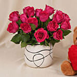 Romantic Dark Pink Roses n Teddy