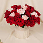 Roses and Carnations in Premium Vase with Chocolates for Vday