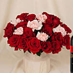 Roses and Carnations in Premium Vase with Wine for Vday
