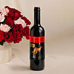Roses and Carnations in Premium Vase with Wine for Vday
