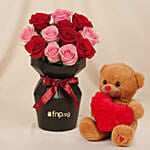 Roses Blush for Valentine's With Teddy Bear