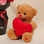 Roses Blush for Valentine's With Teddy Bear
