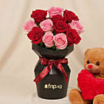Roses Blush for Valentine's With Teddy Bear