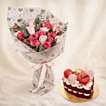 Roses n Carnation Blush Bouquet with Cake