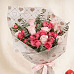 Roses n Carnation Blush Bouquet with Cake