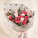 Roses n Carnation Blush Bouquet with Wine