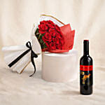 Rosy Reverie 18 Roses Bouquet with Wine for Valentine's