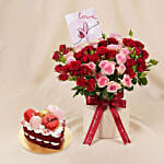 Spray Roses in Premium Ceramic Vase with Cakes