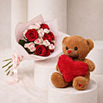 Valentine Roses Bouquet N Teddy Bear