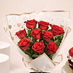 Valentine's 9 Roses Bouquet with Cakes