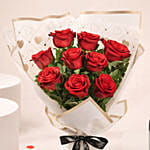 Valentine's Day 9 Roses Bouquet with Wine