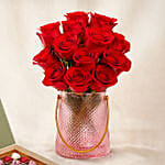 Valentine's Roses Elegance Vase with Chocolates Set