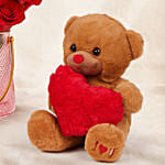 Valentine's Roses Elegance Vase with Teddy Bear