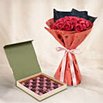 35 Dark Pink Roses Valentines Bouquet with Chocolates