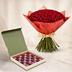 75 Dark Pink Roses Valentine's Day Bouquet with Chocolates