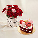 Blush of Love Roses and Cake for Valentine's