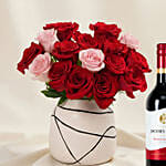 Blush of Love Roses and Wine for Valentine's