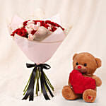 Elegant Duo of Roses Valentine's Bouquet and Teddy Bear