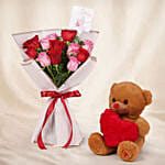 Love Expresssion Roses Bouquet and Teddy Bear