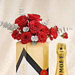 Moet Chandon Brut Imperial and Roses Arrangement for VDay