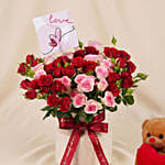 Spray Roses in Premium Ceramic Vase and Teddy Bear