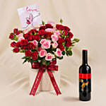 Spray Roses in Premium Ceramic Vase n Wine Gift
