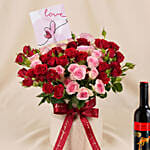 Spray Roses in Premium Ceramic Vase n Wine Gift