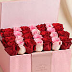 Valentines Pink and Red Roses in Pink Leather Box