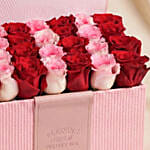 Valentines Pink and Red Roses in Pink Leather Box