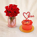 Valentine's Roses Elegance Vase n Cake Set