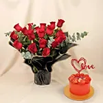 Beautiful Bouquet Of 24 Red Roses with Cake For Valentines