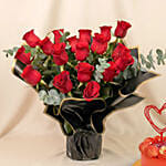 Beautiful Bouquet Of 24 Red Roses with Cake For Valentines