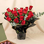 Beautiful Bouquet Of 24 Red Roses with Chocolates For Valentine's Day