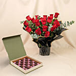 Beautiful Bouquet Of 24 Red Roses with Chocolates For Valentines