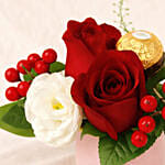 Red Rose, Eustoma & Ferrero Rocher in Round Gift Box
